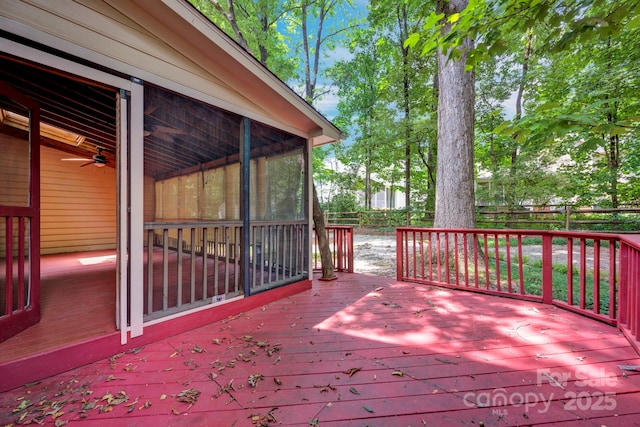 5138 Foxbriar Trl, Charlotte, NC 28269 - deck with a sunroom, a fenced backyard, and ceiling fan