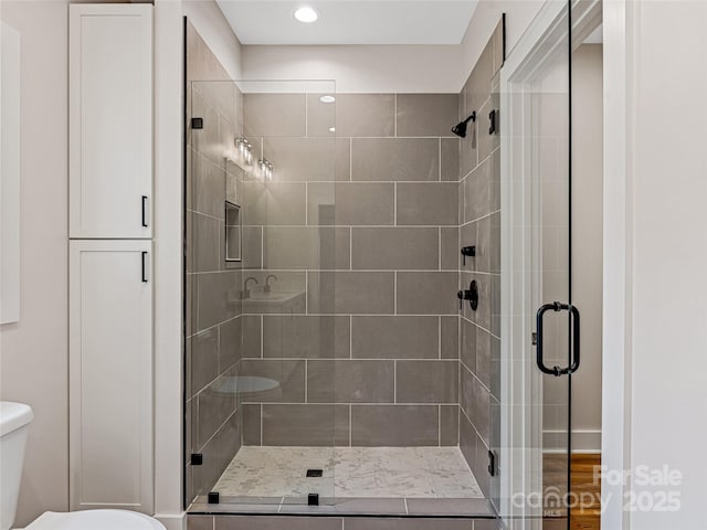 297 Bethany Dr, Mars Hill, NC 28754 - full bath with a shower stall and recessed lighting