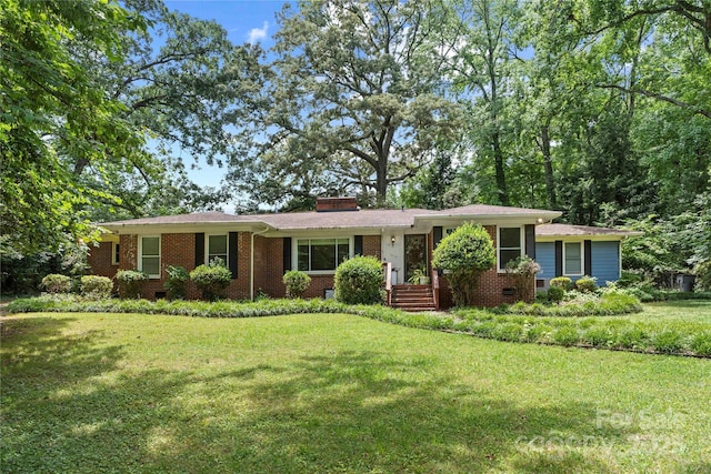 7010 Monroe Rd, Charlotte, NC 28212 - ranch-style house featuring a front yard, brick siding, and a chimney