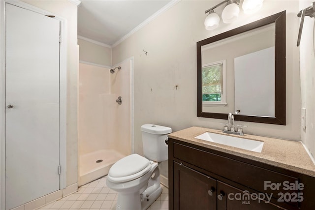 7010 Monroe Rd, Charlotte, NC 28212 - bathroom with crown molding, a stall shower, and vanity