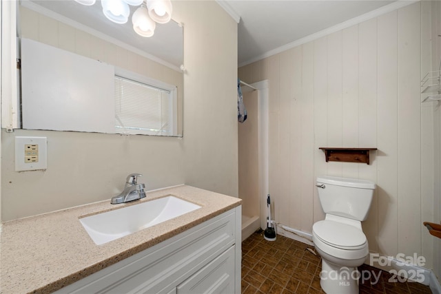 7010 Monroe Rd, Charlotte, NC 28212 - full bath with ornamental molding, a shower with curtain, vanity, and brick patterned floors