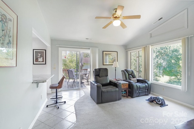 25 Hazel Ct, Brevard, NC 28712 - sitting room featuring vaulted ceiling, light tile patterned floors, and a ceiling fan