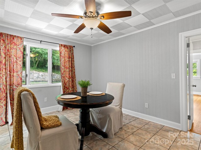 30 Belleview Rd, Waynesville, NC 28786 - dining room featuring crown molding, light tile patterned floors, and a ceiling fan