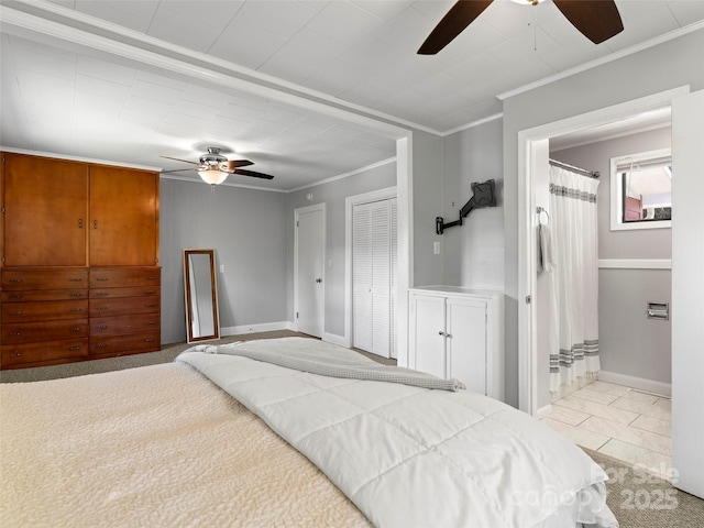 30 Belleview Rd, Waynesville, NC 28786 - bedroom with ornamental molding, a ceiling fan, and ensuite bath