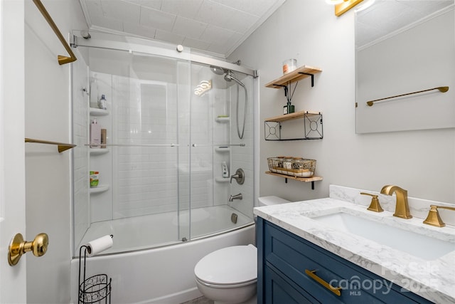 1114 Mountain St, Kannapolis, NC 28081 - bathroom featuring vanity, combined bath / shower with glass door, and crown molding