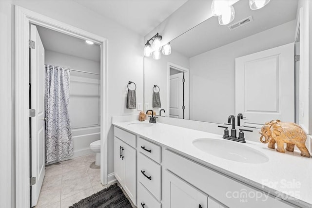 1302 Black Walnut St, Monroe, NC 28112 - full bath featuring double vanity, shower / bathtub combination with curtain, and tile patterned flooring