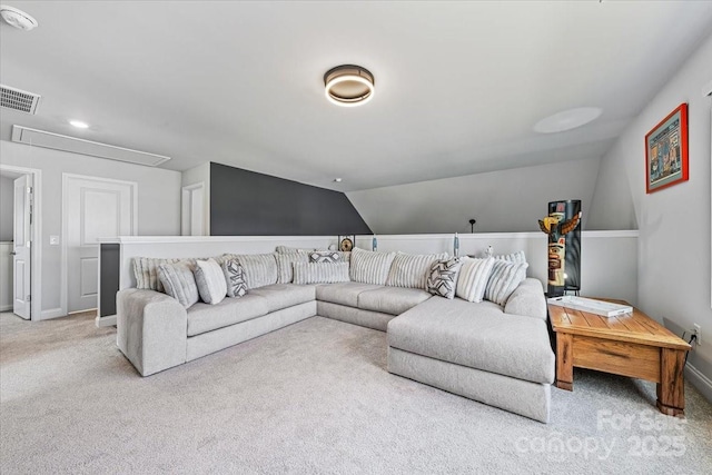 1302 Black Walnut St, Monroe, NC 28112 - carpeted living area featuring attic access and vaulted ceiling