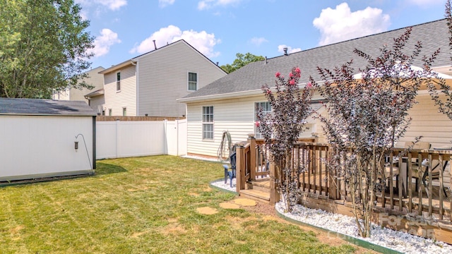 1975 8th Street Ln SE, Hickory, NC 28602 - fenced backyard with a storage shed and a wooden deck