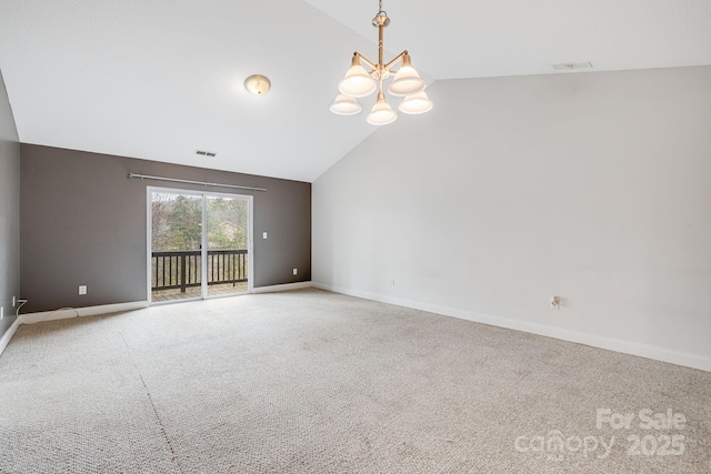 64 Foxden Dr Unit 201, Fletcher, NC 28732 - unfurnished room featuring lofted ceiling, a chandelier, and light colored carpet