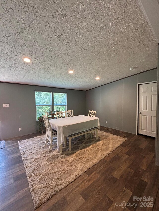 2877 Shannon St, Sharon, SC 29742 - dining room featuring a textured ceiling, dark wood-style flooring, and recessed lighting