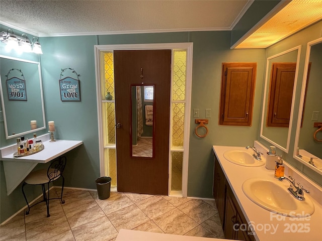 3403 Beaty Rd, Gastonia, NC 28056 - bathroom featuring ornamental molding, double vanity, and tile patterned flooring