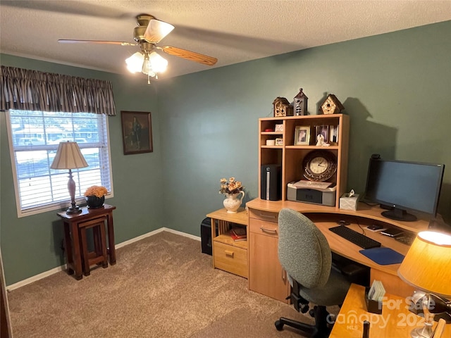 3403 Beaty Rd, Gastonia, NC 28056 - home office featuring ceiling fan, light colored carpet, and a textured ceiling