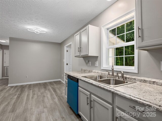19 Cedar St, Canton, NC 28716 - kitchen featuring dishwashing machine, light wood-style flooring, gray cabinetry, and a textured ceiling