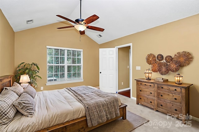 4580 Antelope Ln, Charlotte, NC 28269 - bedroom with vaulted ceiling, light carpet, and a ceiling fan