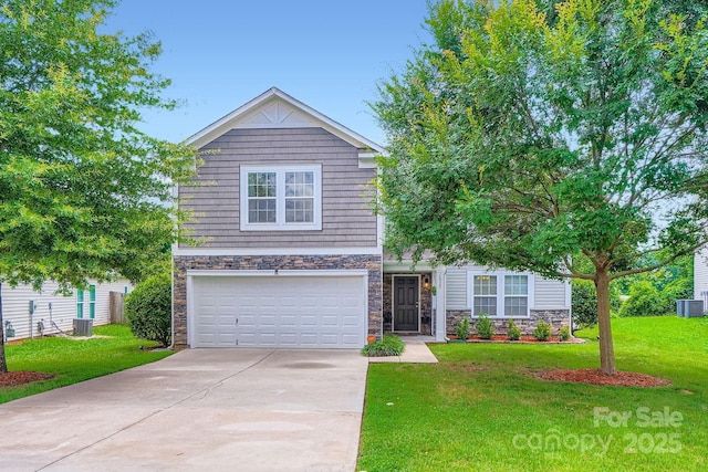 10920 Dapple Grey Ln, Charlotte, NC 28213 - traditional-style home with stone siding, a garage, driveway, and a front yard