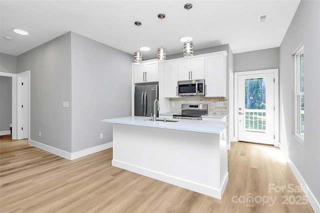 226 N Columbia Ave, Rock Hill, SC 29730 - kitchen with stainless steel appliances, light wood-type flooring, light countertops, backsplash, and white cabinets