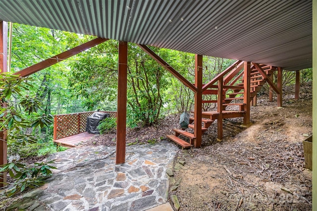 821 Old Chestnut Mountain Rd, Newland, NC 28645 - view of patio featuring stairway