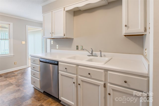 1806 Ebenezer Rd Unit E, Rock Hill, SC 29732 - kitchen featuring dishwasher, crown molding, light countertops, and white cabinets