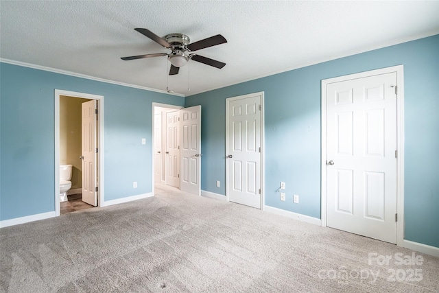 1806 Ebenezer Rd Unit E, Rock Hill, SC 29732 - unfurnished bedroom with crown molding, carpet, ensuite bathroom, a textured ceiling, and ceiling fan