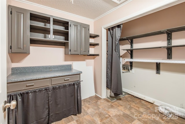 1806 Ebenezer Rd Unit E, Rock Hill, SC 29732 - laundry area with cabinet space, a textured ceiling, and ornamental molding
