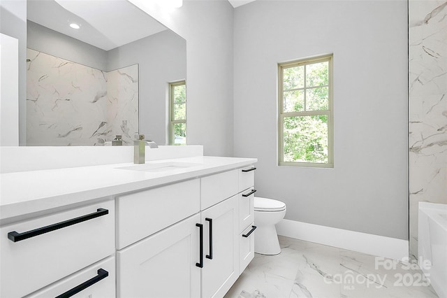 5516 Old York Rd, Rock Hill, SC 29732 - full bathroom featuring marble finish floors, vanity, healthy amount of natural light, a bath, and recessed lighting