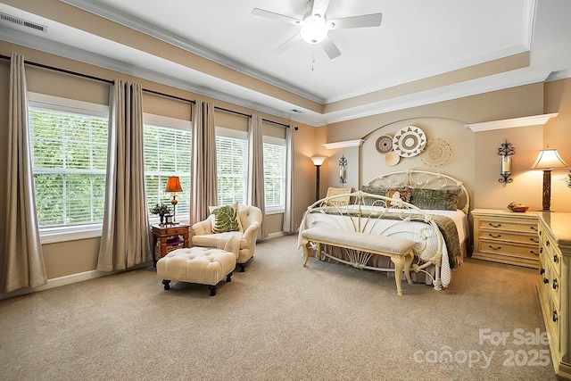 15933 Glen Miro Dr, Huntersville, NC 28078 - bedroom featuring light colored carpet, ornamental molding, multiple windows, and a raised ceiling