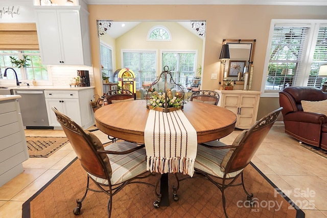 15933 Glen Miro Dr, Huntersville, NC 28078 - dining room featuring light tile patterned flooring, healthy amount of natural light, and lofted ceiling