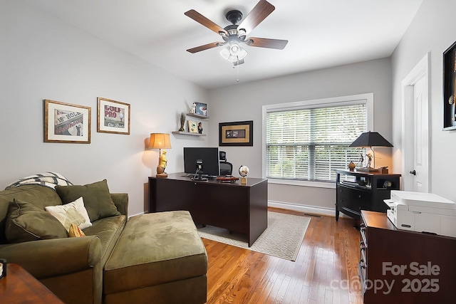 15933 Glen Miro Dr, Huntersville, NC 28078 - home office with a ceiling fan and hardwood / wood-style floors