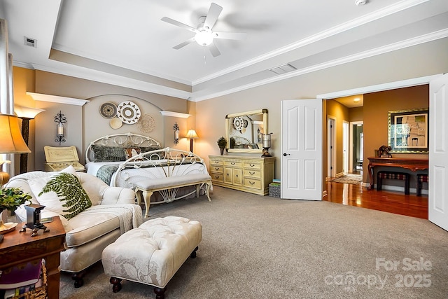 15933 Glen Miro Dr, Huntersville, NC 28078 - bedroom featuring a tray ceiling, carpet, and ornamental molding