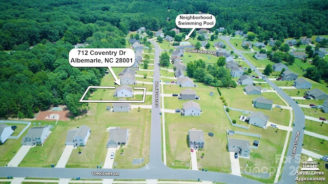 712 Coventry Dr, Albemarle, NC 28001 - aerial overview of property's location with property boundaries highlighted and nearby suburban area