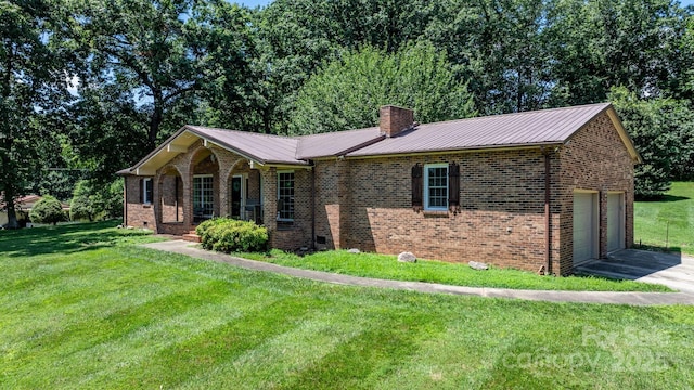 1560 Lafayette Ave, Hudson, NC 28638 - single story home featuring a chimney, brick siding, asphalt driveway, an attached garage, and a front lawn