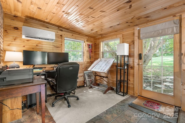1560 Lafayette Ave, Hudson, NC 28638 - office featuring an AC wall unit, wood walls, and wood ceiling