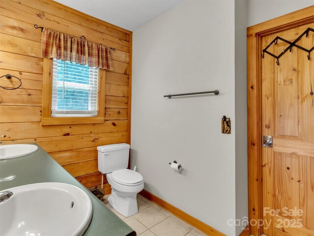 1064 Point Of View Dr, Waynesville, NC 28785 - full bathroom with wood walls, tile patterned floors, and double vanity