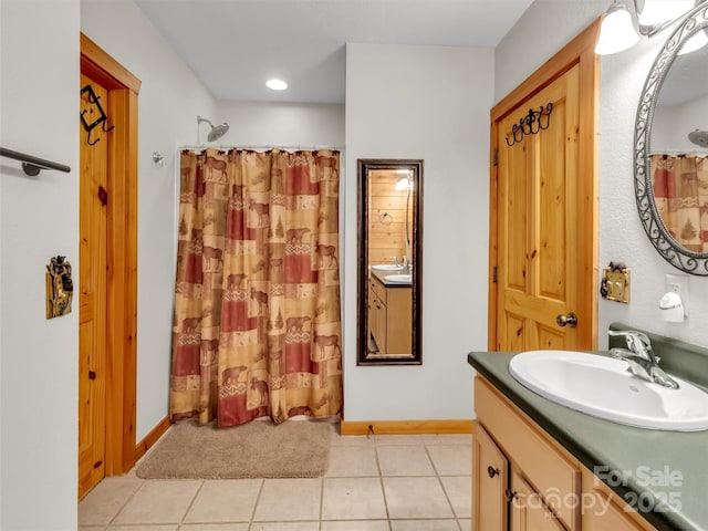 1064 Point Of View Dr, Waynesville, NC 28785 - bathroom featuring vanity, a shower with shower curtain, and tile patterned floors