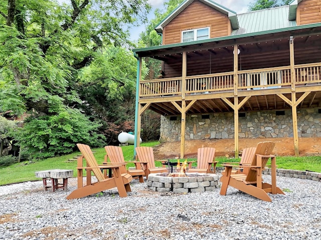 1064 Point Of View Dr, Waynesville, NC 28785 - view of patio featuring an outdoor fire pit and a wooden deck