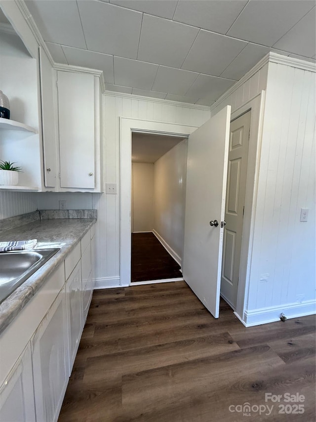 727 3rd Ave NW, Hickory, NC 28601 - kitchen featuring white cabinets, dark wood-type flooring, open shelves, and light countertops