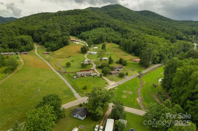 153 Beaverdam Loop Rd, Candler, NC 28715 - aerial view of sparsely populated area with a heavily wooded area and a mountain backdrop