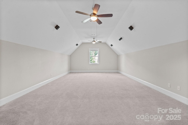 805 Hidden Pond Ln, Waxhaw, NC 28173 - bonus room with vaulted ceiling, ceiling fan, and carpet flooring
