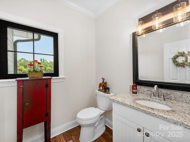 724 Moore Rd, Tryon, NC 28782 - half bathroom featuring vanity, wood finished floors, and ornamental molding