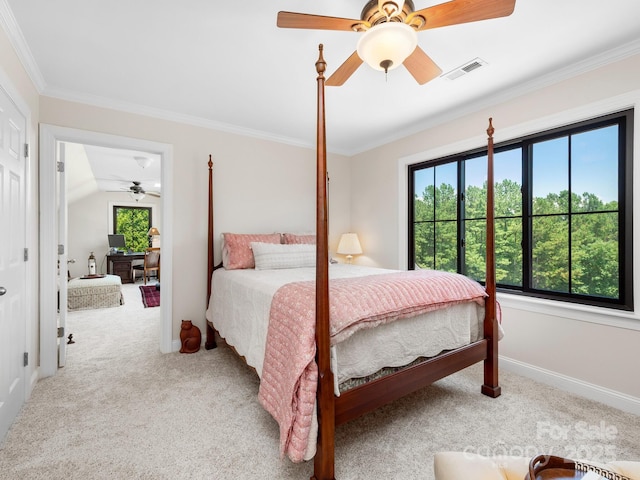 724 Moore Rd, Tryon, NC 28782 - carpeted bedroom featuring crown molding, ceiling fan, and a desk