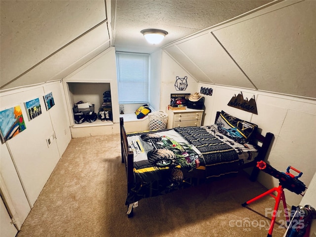 407 W Finger St, Maiden, NC 28650 - carpeted bedroom with a textured ceiling and lofted ceiling