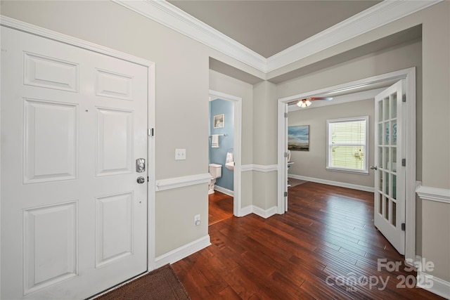 10420 Glenburn Ln, Charlotte, NC 28278 - foyer featuring crown molding and dark wood-style floors