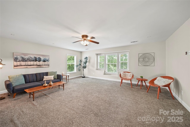 10420 Glenburn Ln, Charlotte, NC 28278 - carpeted living area with baseboards and a ceiling fan