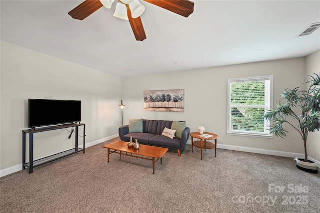 10420 Glenburn Ln, Charlotte, NC 28278 - carpeted living room featuring baseboards and ceiling fan