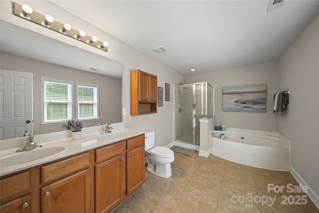 10420 Glenburn Ln, Charlotte, NC 28278 - full bath with a shower stall, a garden tub, double vanity, and tile patterned flooring