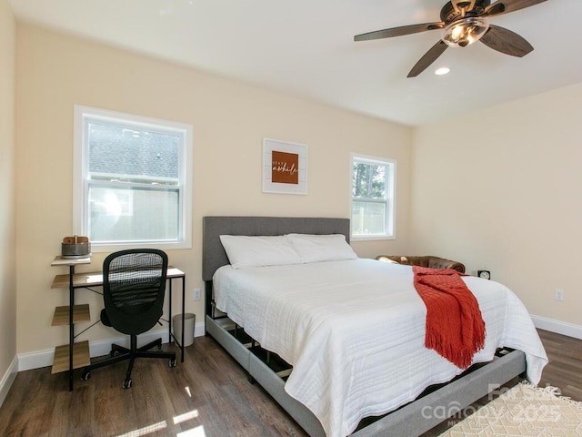 508 S Oconeechee Ave Unit 1, Black Mountain, NC 28711 - bedroom featuring wood finished floors, recessed lighting, and a ceiling fan