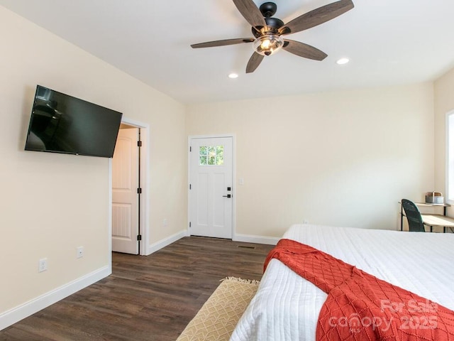 508 S Oconeechee Ave Unit 1, Black Mountain, NC 28711 - bedroom featuring wood finished floors, recessed lighting, and a ceiling fan