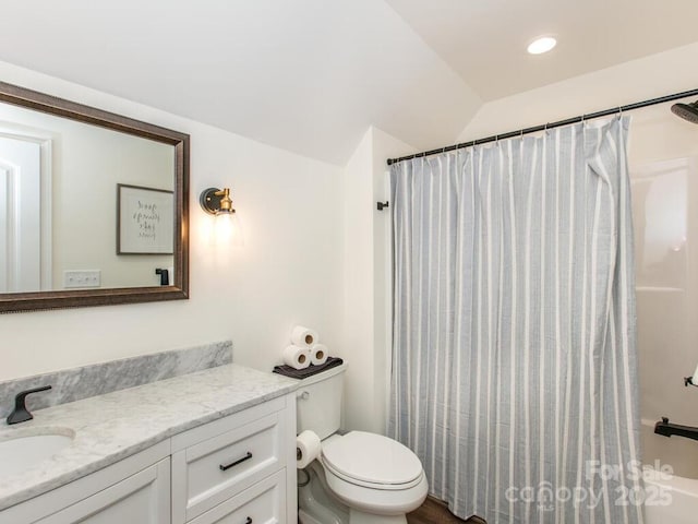 508 S Oconeechee Ave Unit 1, Black Mountain, NC 28711 - full bath featuring vanity, shower / tub combo, and vaulted ceiling