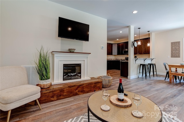 508 S Oconeechee Ave Unit 1, Black Mountain, NC 28711 - living area with light wood-style flooring, recessed lighting, and a glass covered fireplace