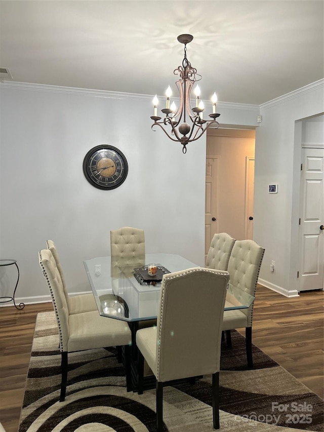 630 Springhouse Pl, Clover, SC 29710 - dining space featuring ornamental molding, dark wood-type flooring, and a chandelier